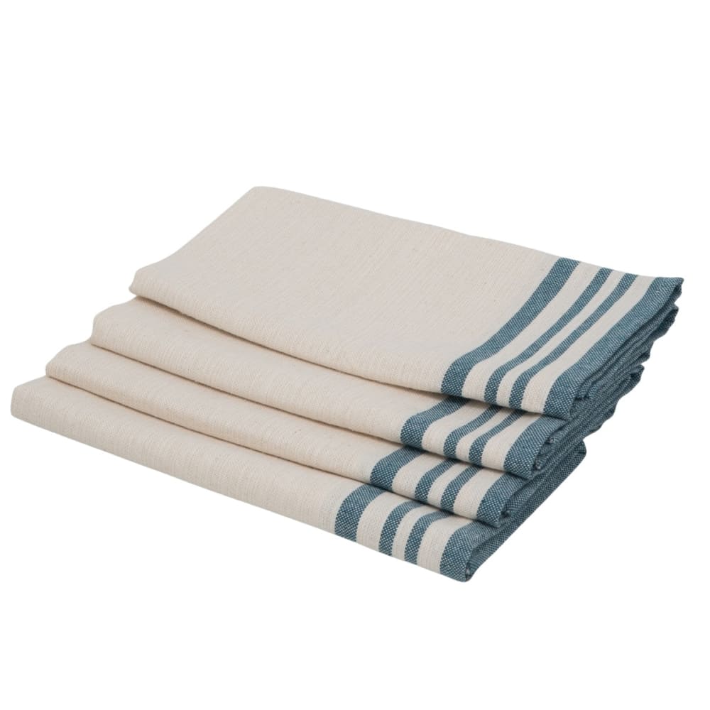 Lot de 4 serviettes de table coton 45x45 beige lin & bleu pétrole