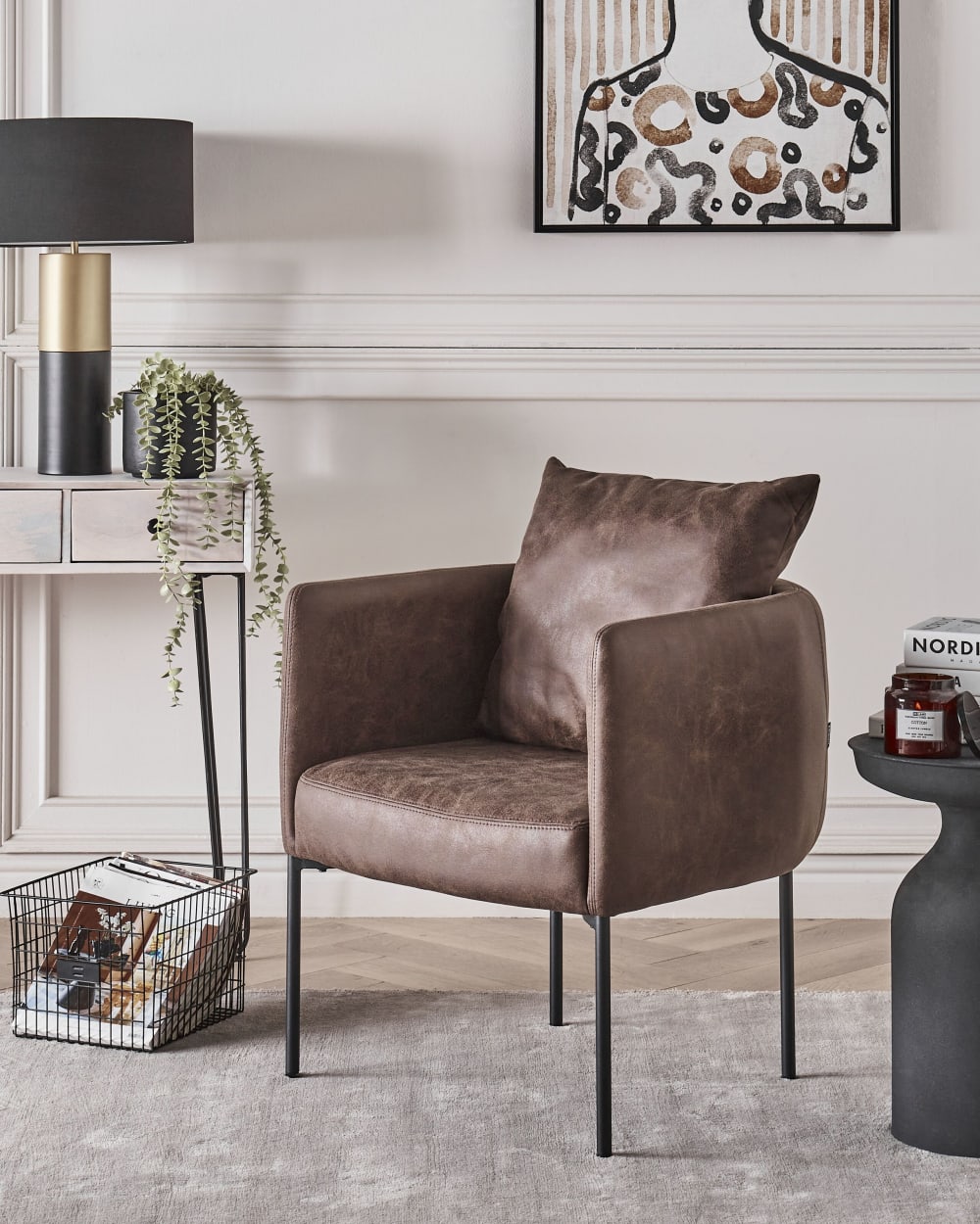 Sessel aus Kunstleder 68cm, braun - Maisons Du Monde