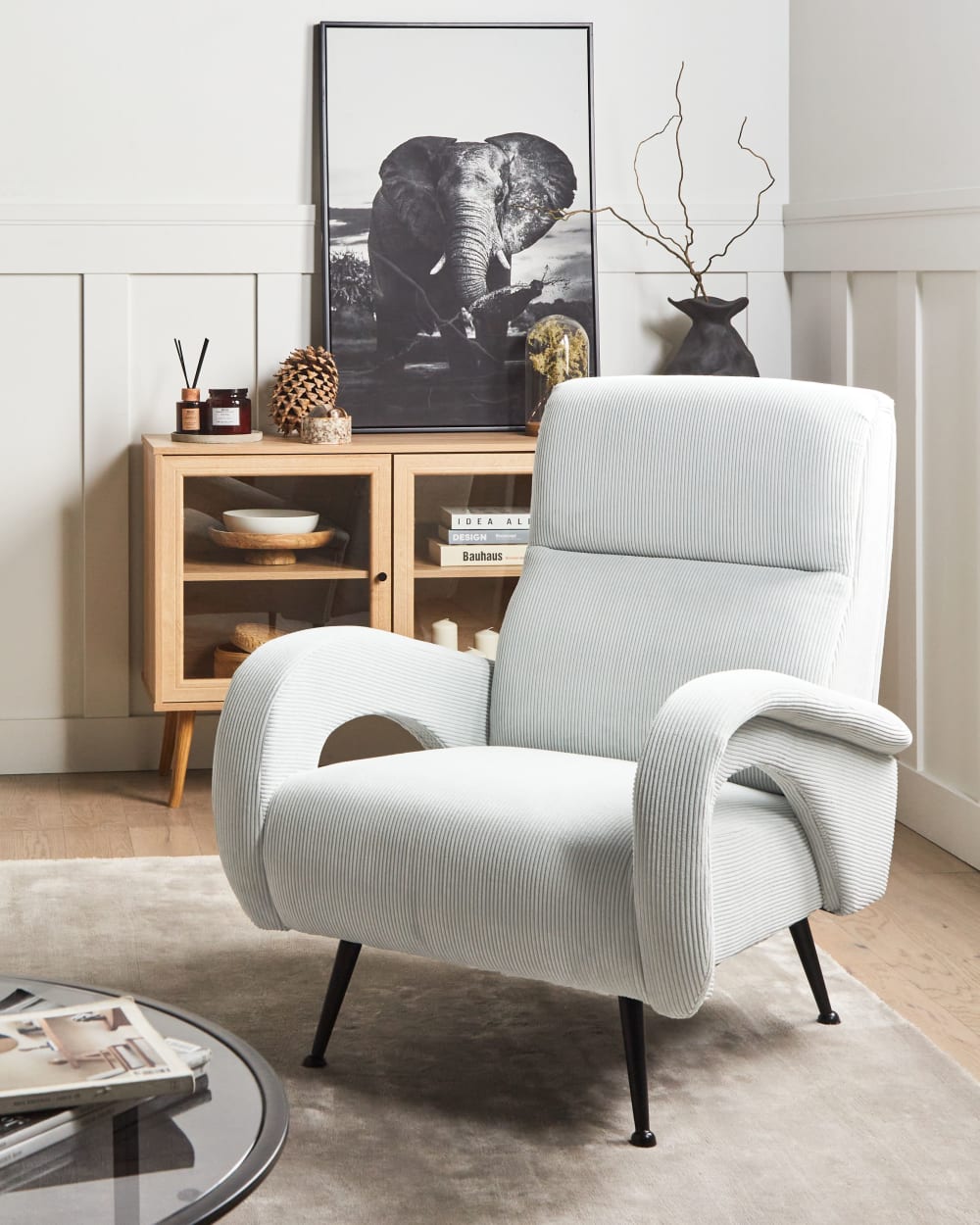 Sessel aus Cord 93cm, grün - Maisons Du Monde