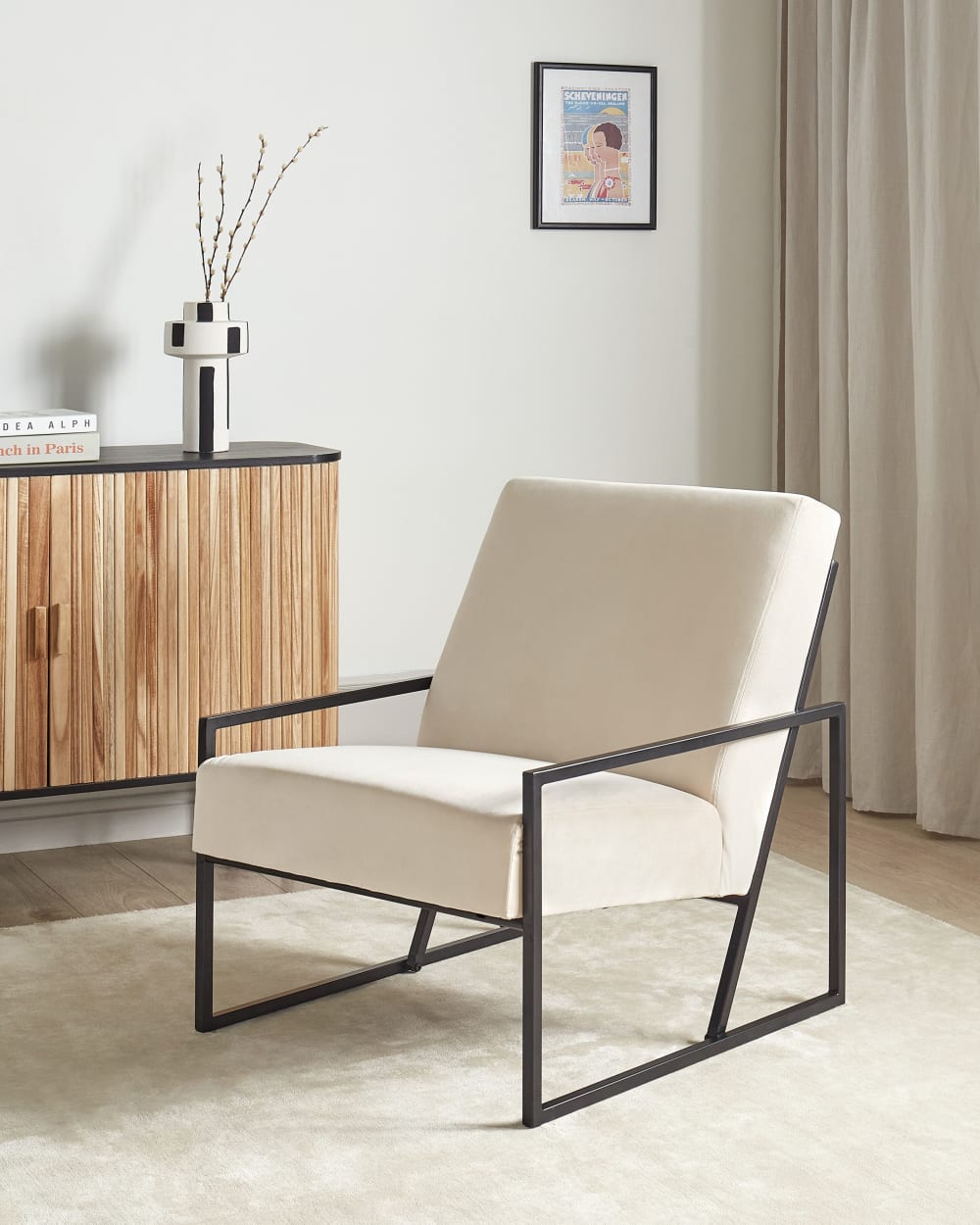 Sessel aus Samtstoff 83cm, beige - Maisons Du Monde