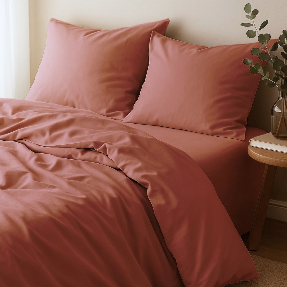Housse de couette satin lavé de coton bio terracotta 260x240 — vue 4