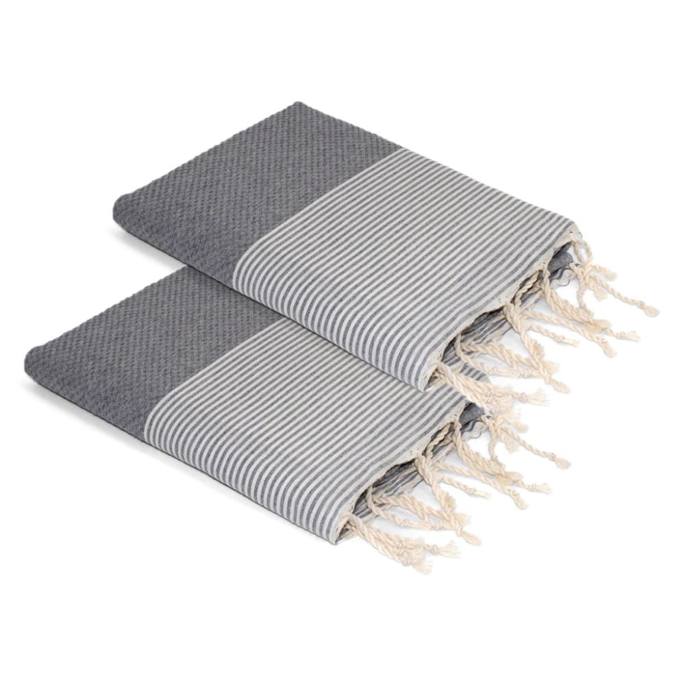 Lot de 2 foutas nid d'abeille coton 100x200 gris moyen