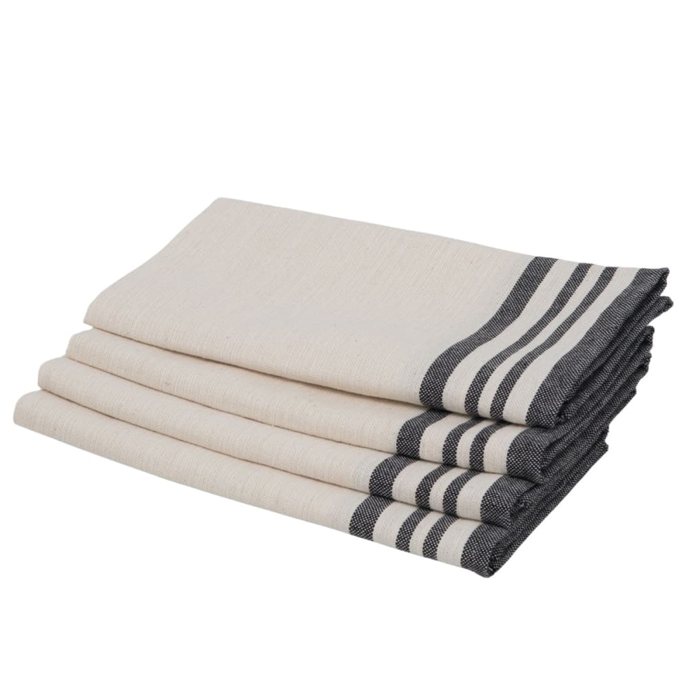Lot de 4 serviettes de table coton 45x45 beige lin & noir