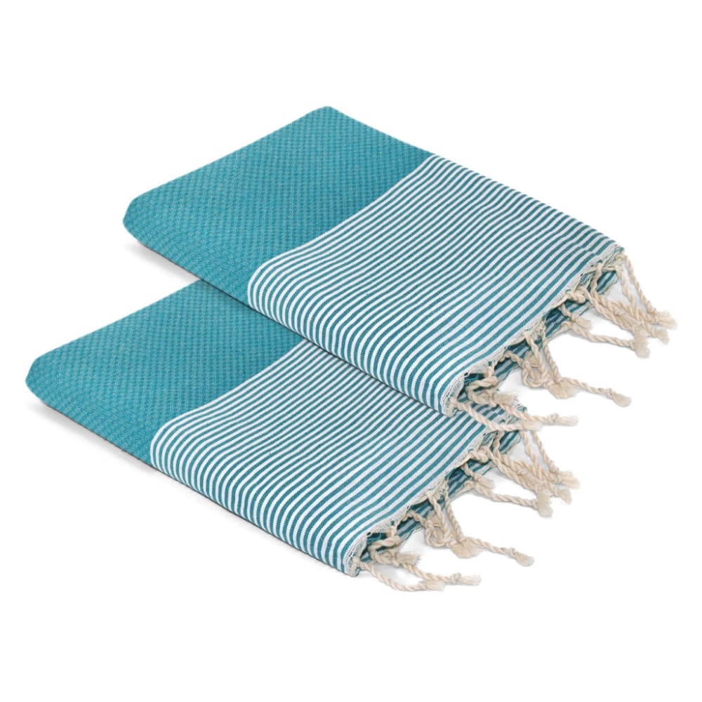 Lot de 2 foutas nid d'abeille coton 100x200 vert turquoise
