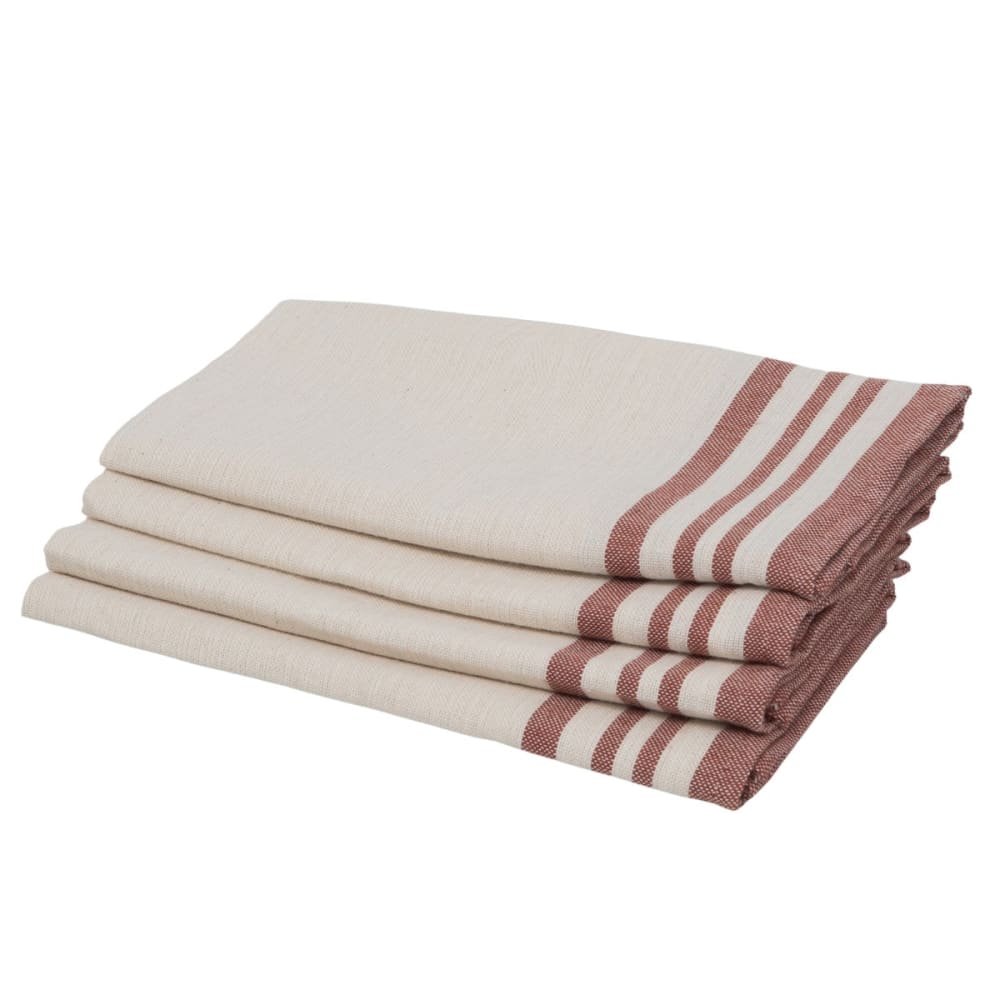 Lot de 4 serviettes de table coton 45x45 beige lin & rouge tomette