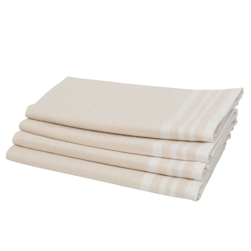 Lot de 4 serviettes de table coton 45x45 beige lin & blanc