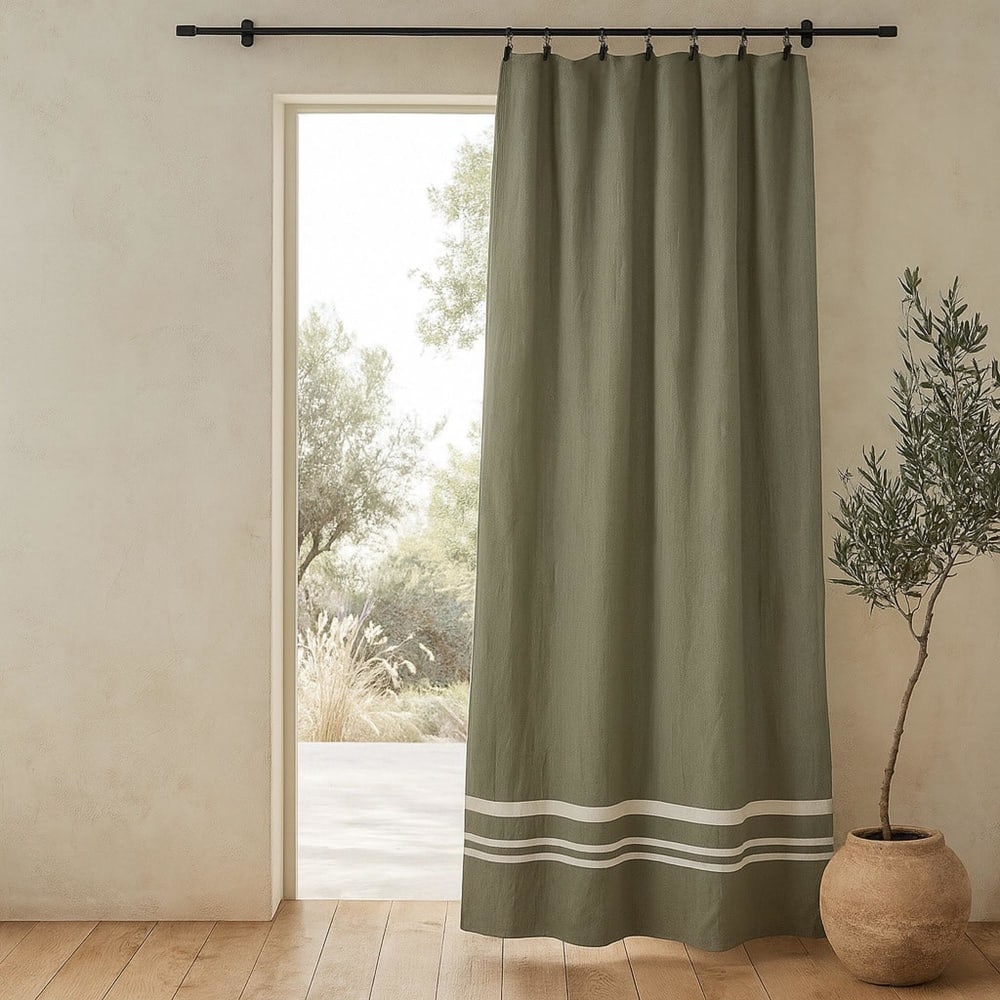 Rideau panneau coton 180x200 vert olive