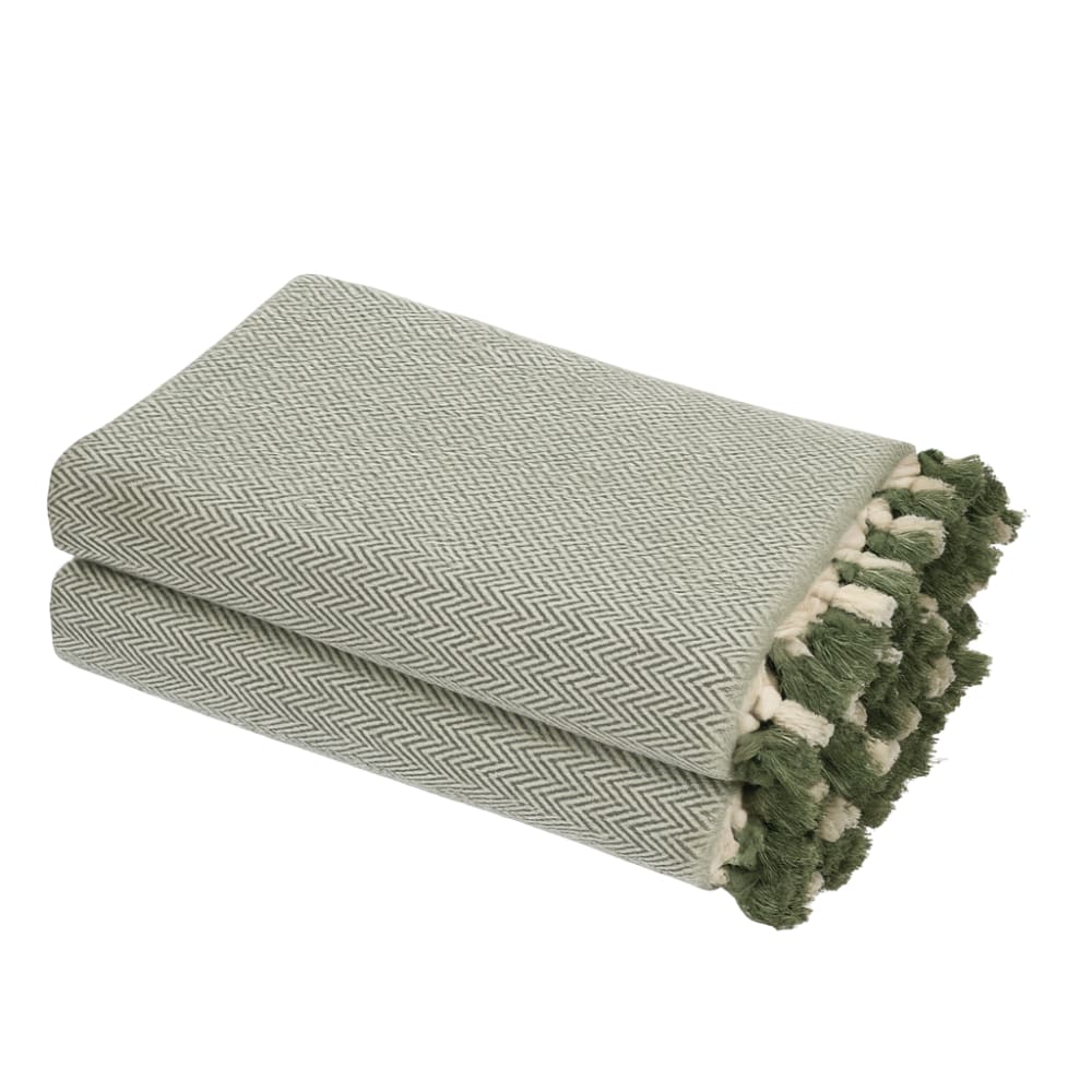 Febronie 2er Set Plaids aus Baumwolle 160x250 style classic chic Grün Öko-Tex Zertifikat Baumwolle