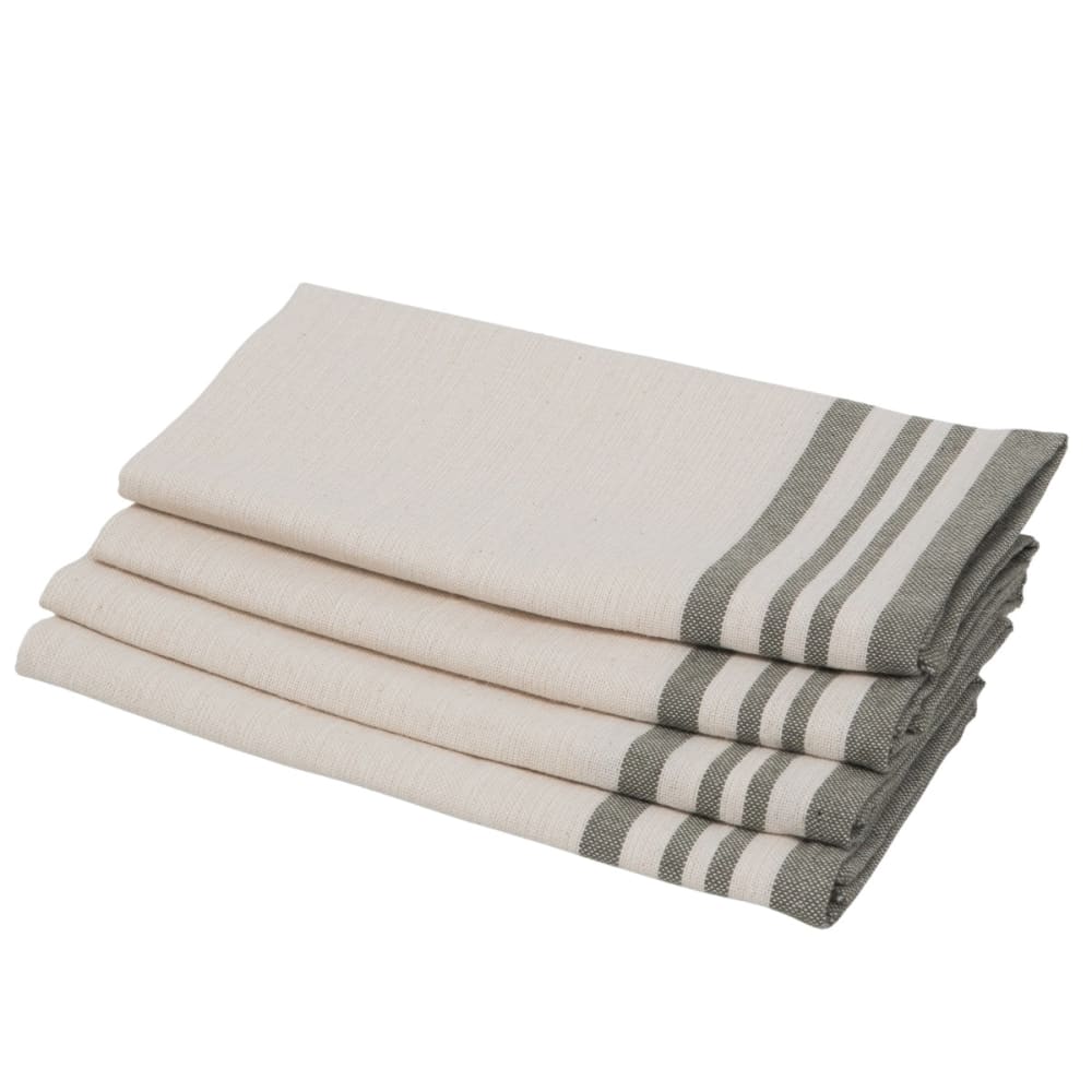 Lot de 4 serviettes de table coton 45x45 beige lin & vert olive