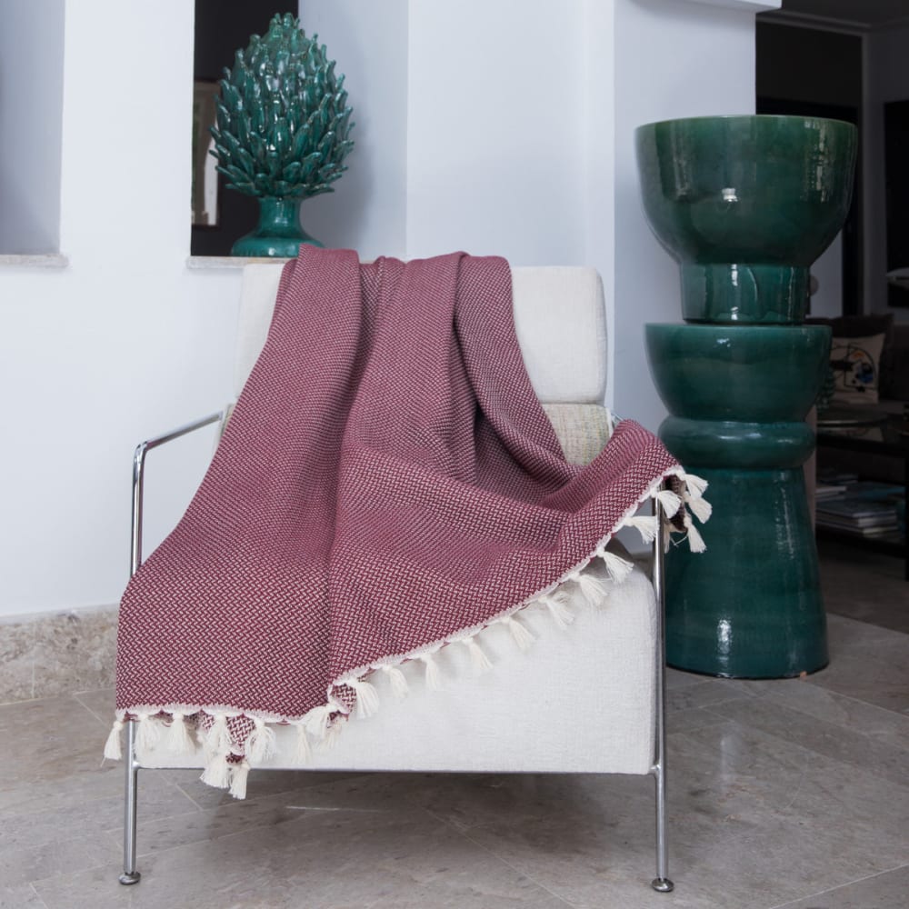 Plaid coton bordeaux