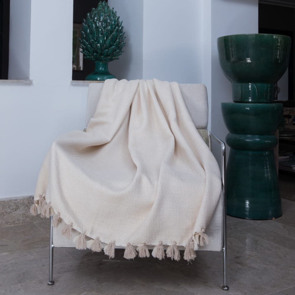 Plaid coton beige lin 160x250 — vue 3