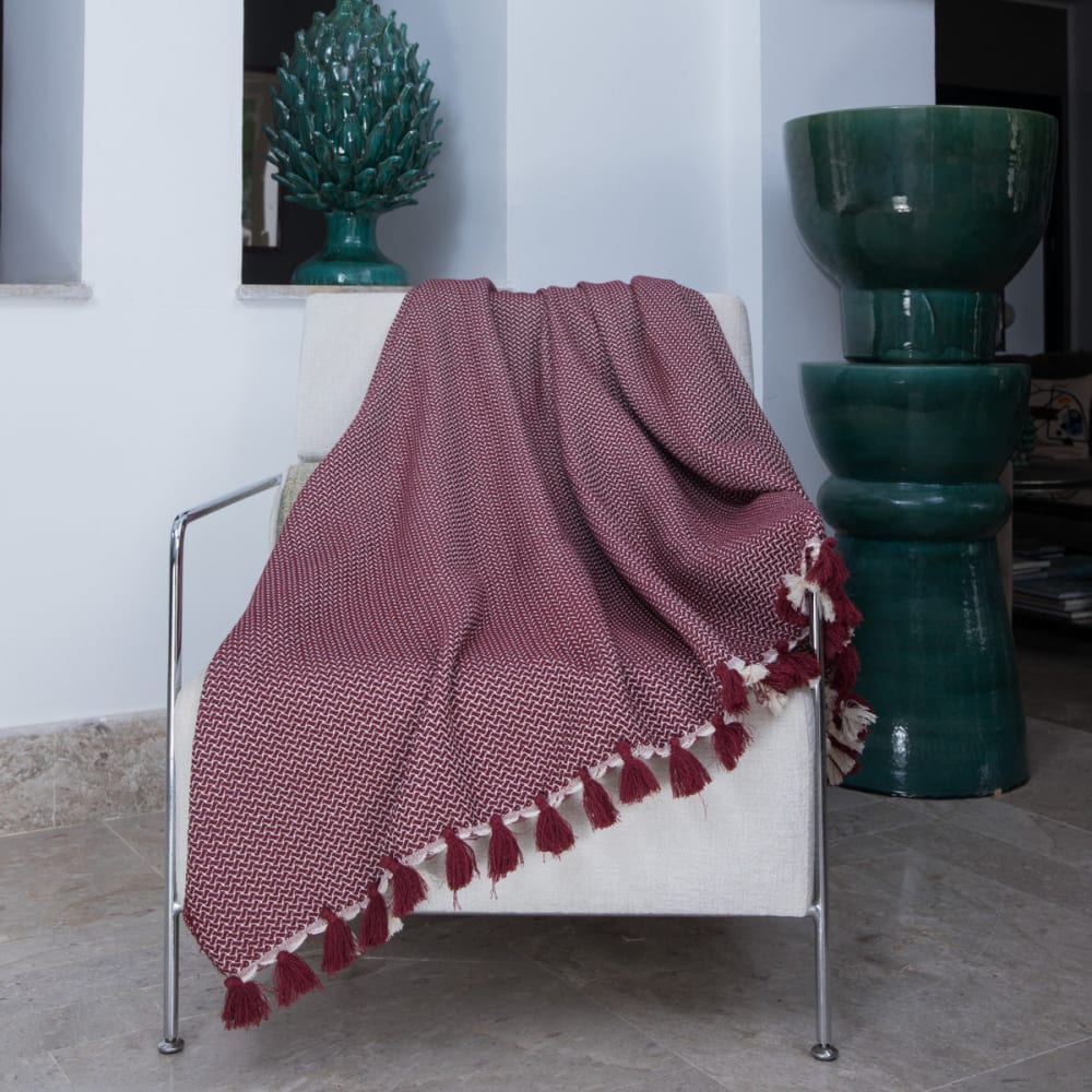 Plaid coton bordeaux 160x250