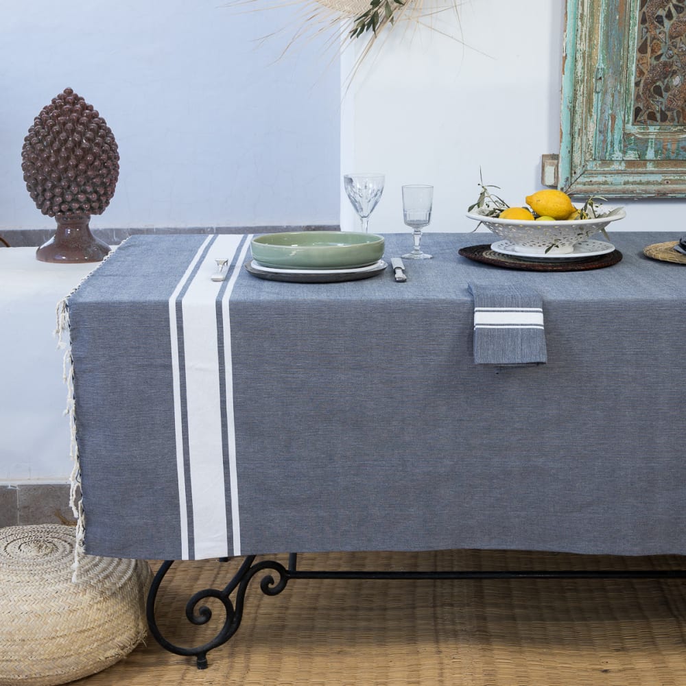 Nappe coton 180x350 bleu jean