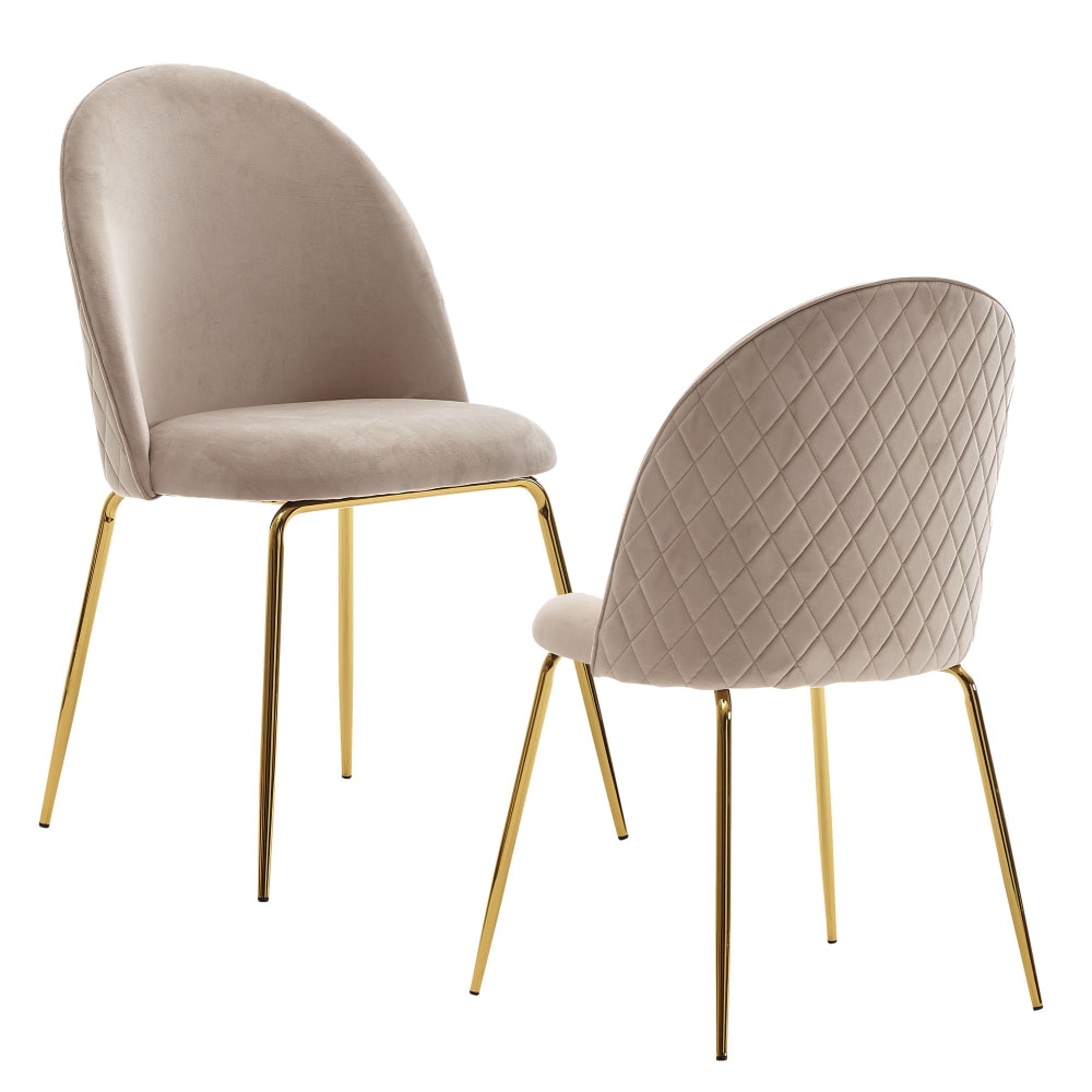 FineBuy 2er Set Esszimmerstuhl aus Samtstoff, Beige style modern Braun Samt