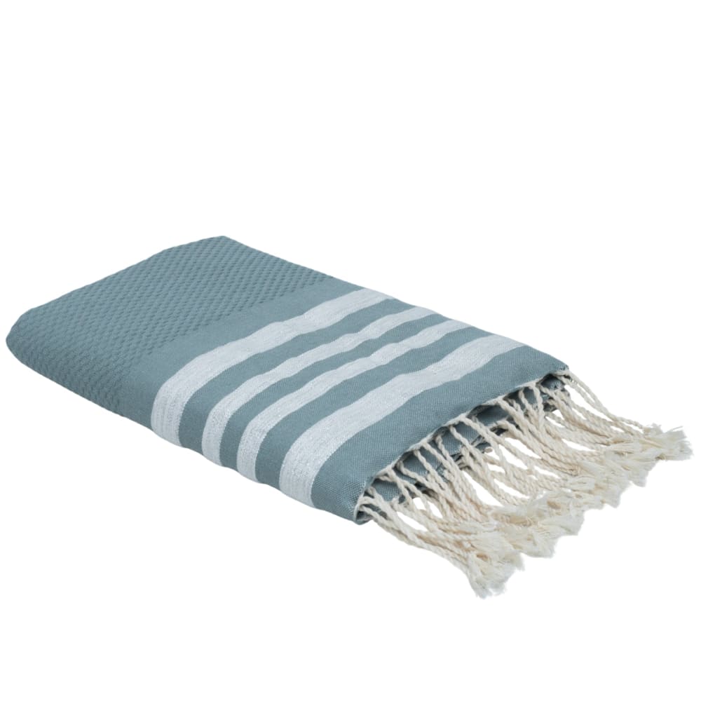 Fouta nid d'abeille coton 100x200 vert sauge & argent