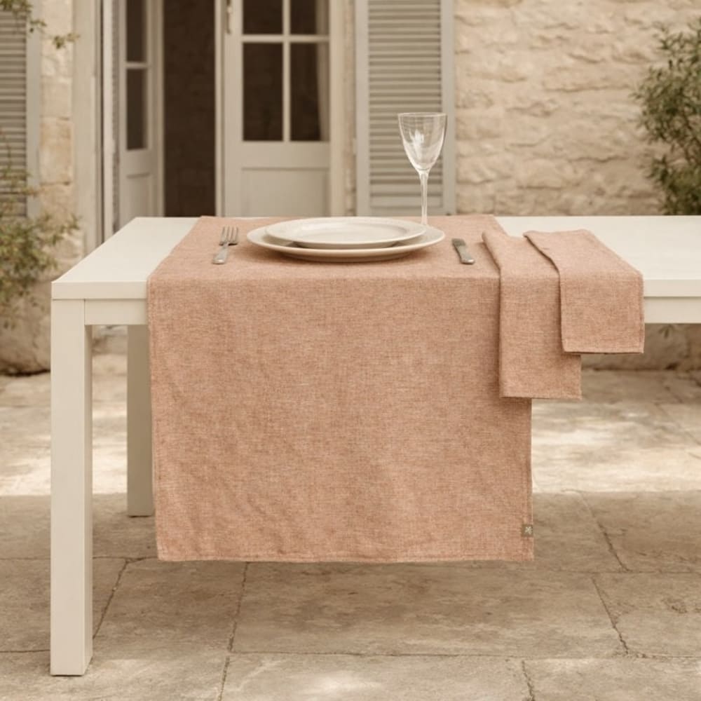 Chemin de table + 4 serviettes coton 50x150 rouge tomette