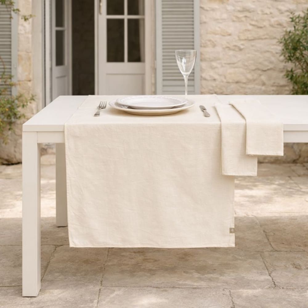 Chemin de table + 4 serviettes coton 50x150 taupe clair