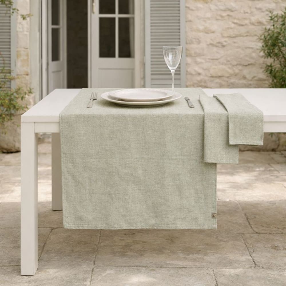 Chemin de table + 4 serviettes coton 50x150 vert olive