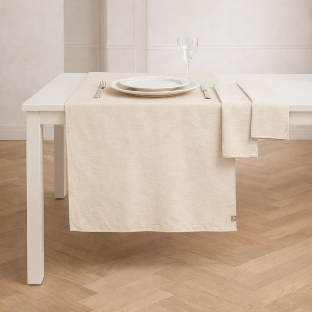 Chemin de table coton lavé 50x150 taupe clair