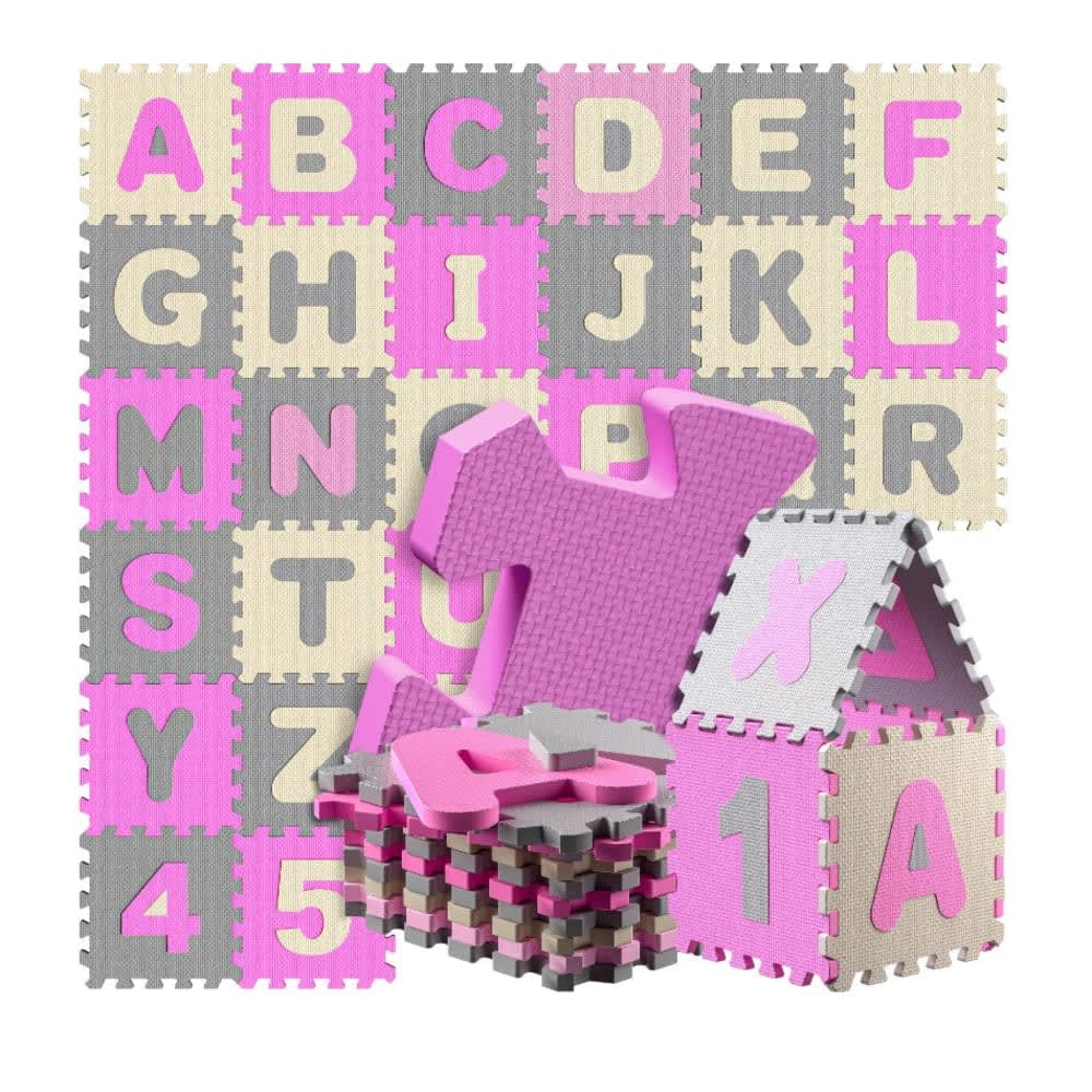 Tapis puzzle en mousse 86 pièces pour enfant rose