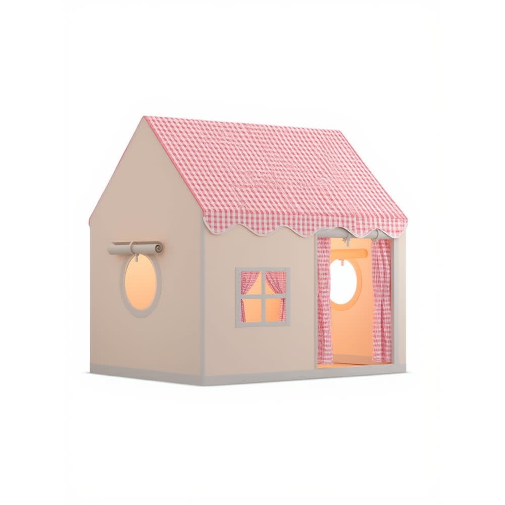 Tente maison avec guirlande pour enfant en polyester rose