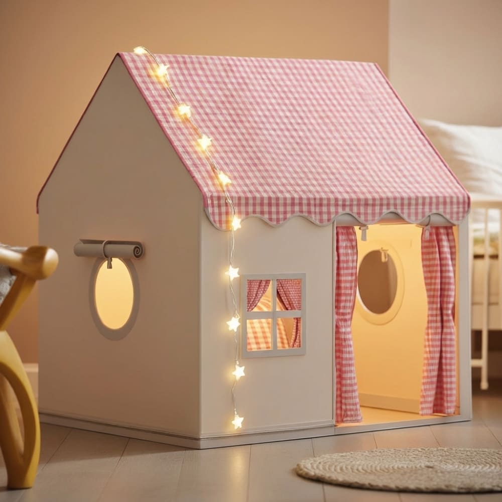 Haus-Spielzelt mit Girlande für Kinder aus Polyester - Maisons Du