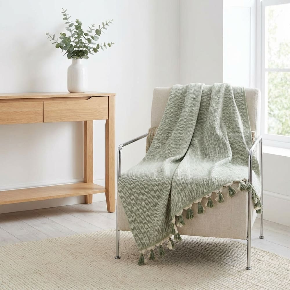 Plaid coton vert céladon 130x170