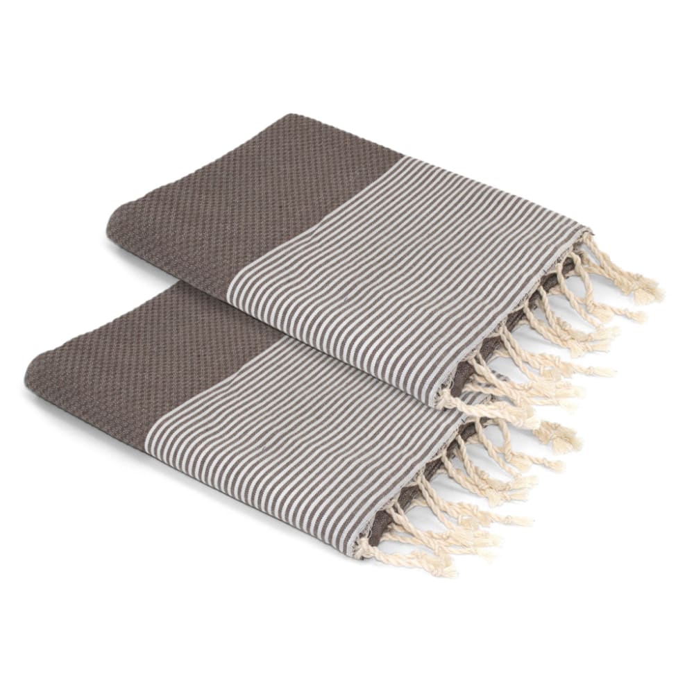 Lot de 2 foutas nid d'abeille coton 100x200 taupe clair