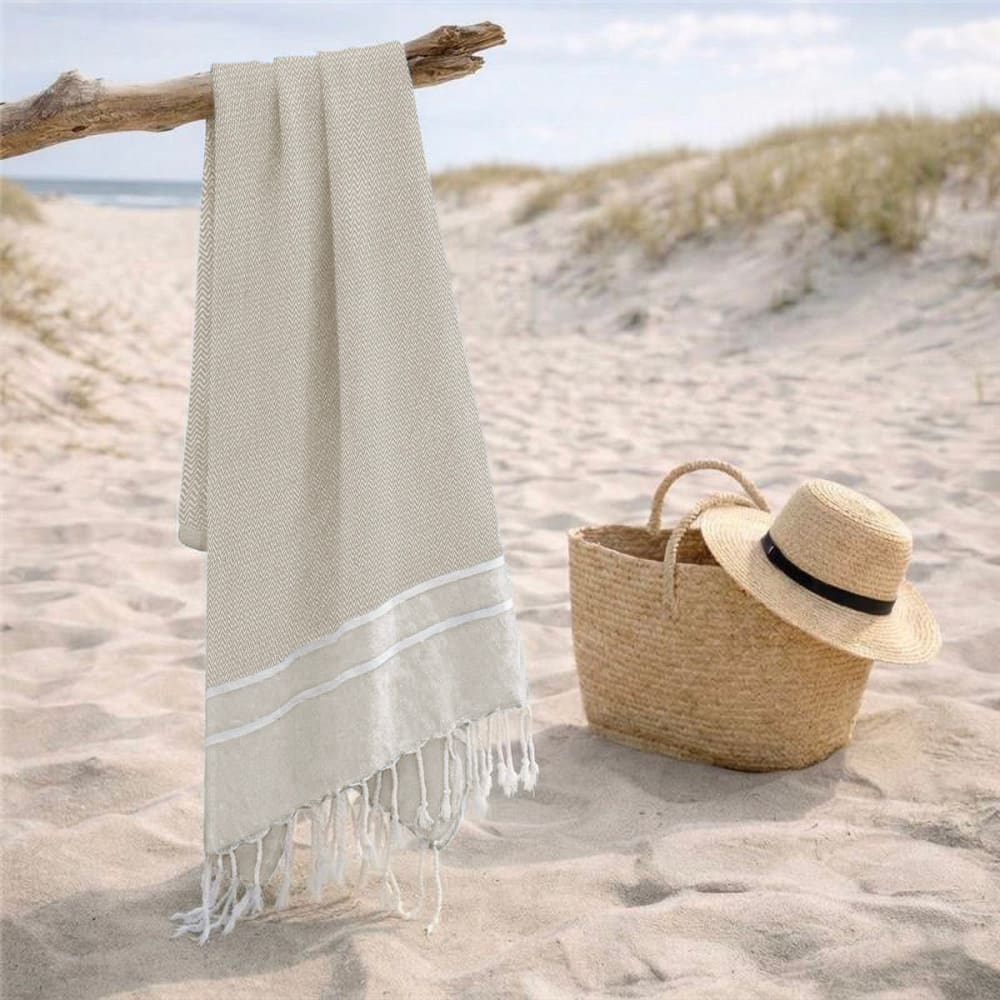 Fouta jacquard coton 100x200 beige lin — vue 3