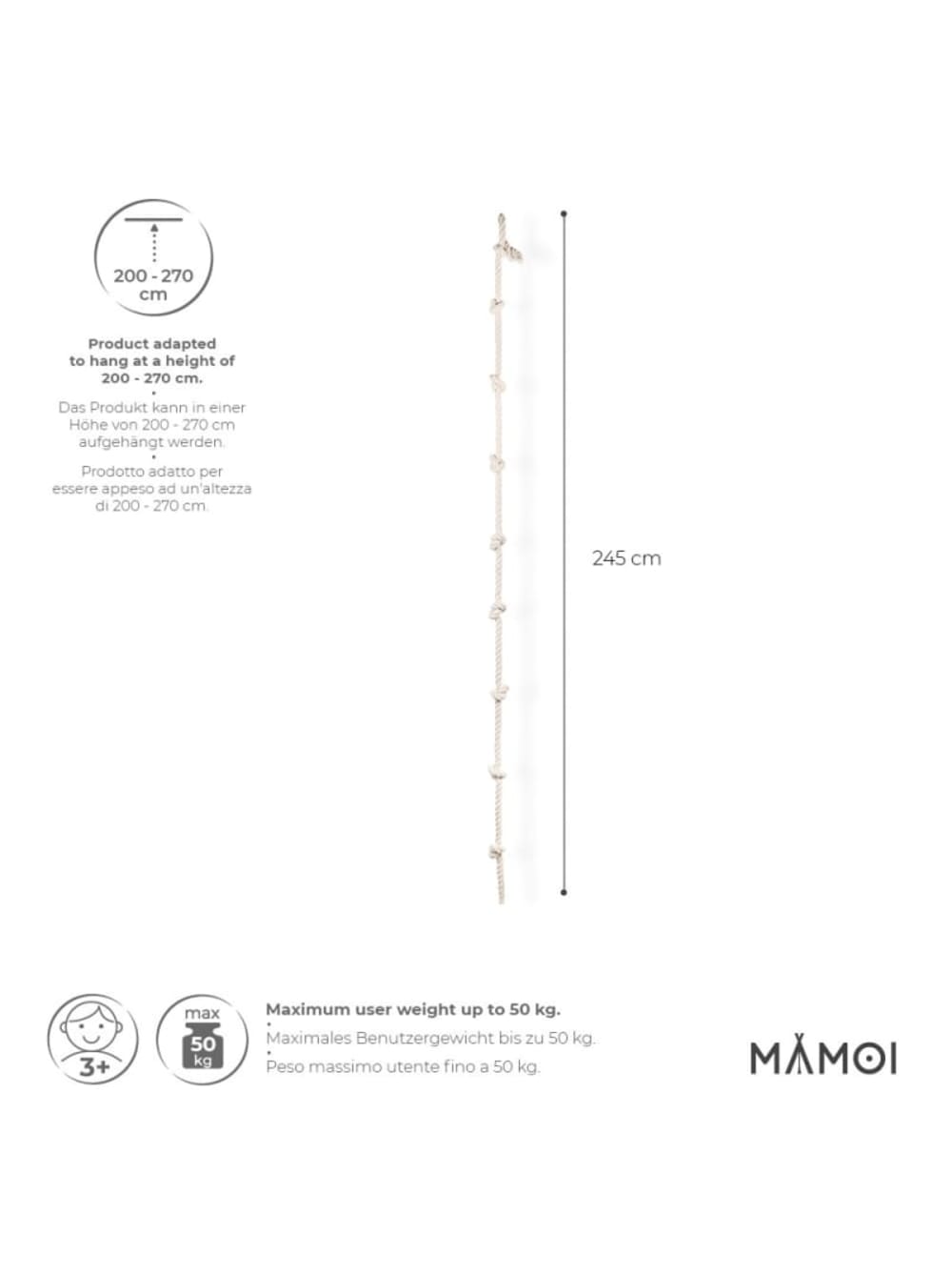Corde d'escalade pour enfant 245 cm en bois (Mamoi) - Image 1