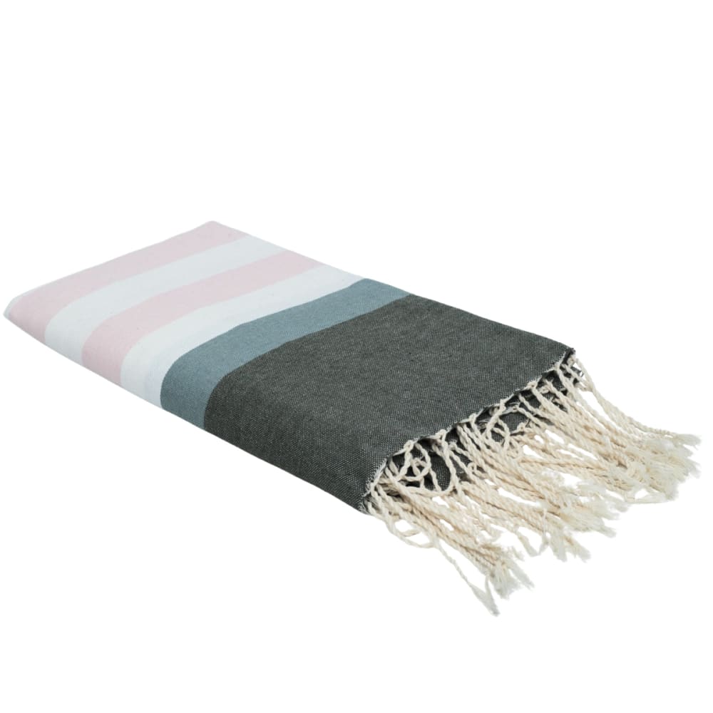Fouta coton 100x200 rose pâle & sauge & kaki