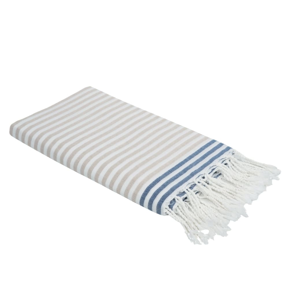 Fouta paréo coton 100x200 beige & bleu jean