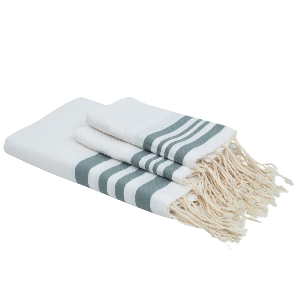 Foutas de bain (1+2) coton 100x200 blanc & vert sauge