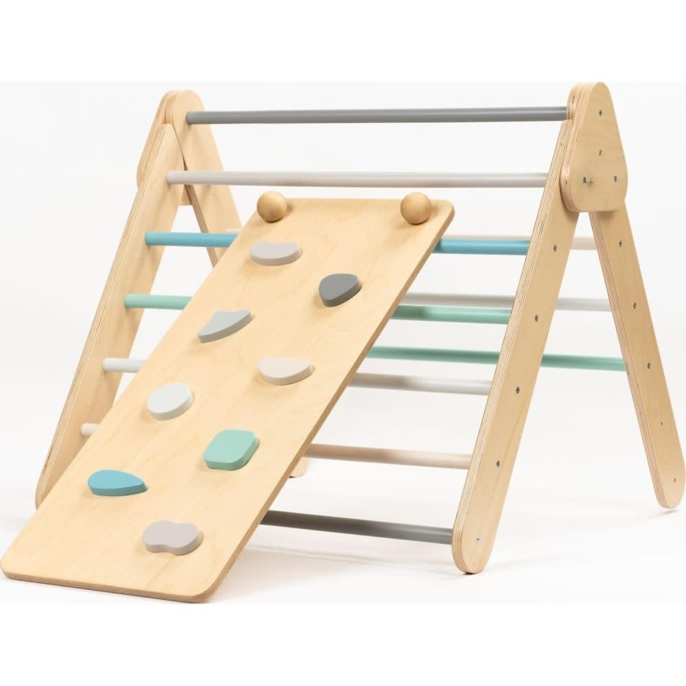 Leg&go Set Pikler-Dreieck und Rampe für Kinder aus Holz Pastell Blau Holz