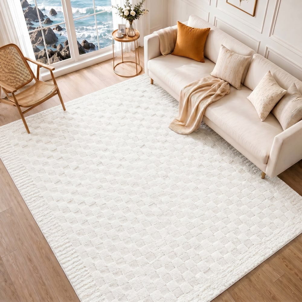 Tapis moderne à motif damier ivoire 160x213 — vue 3