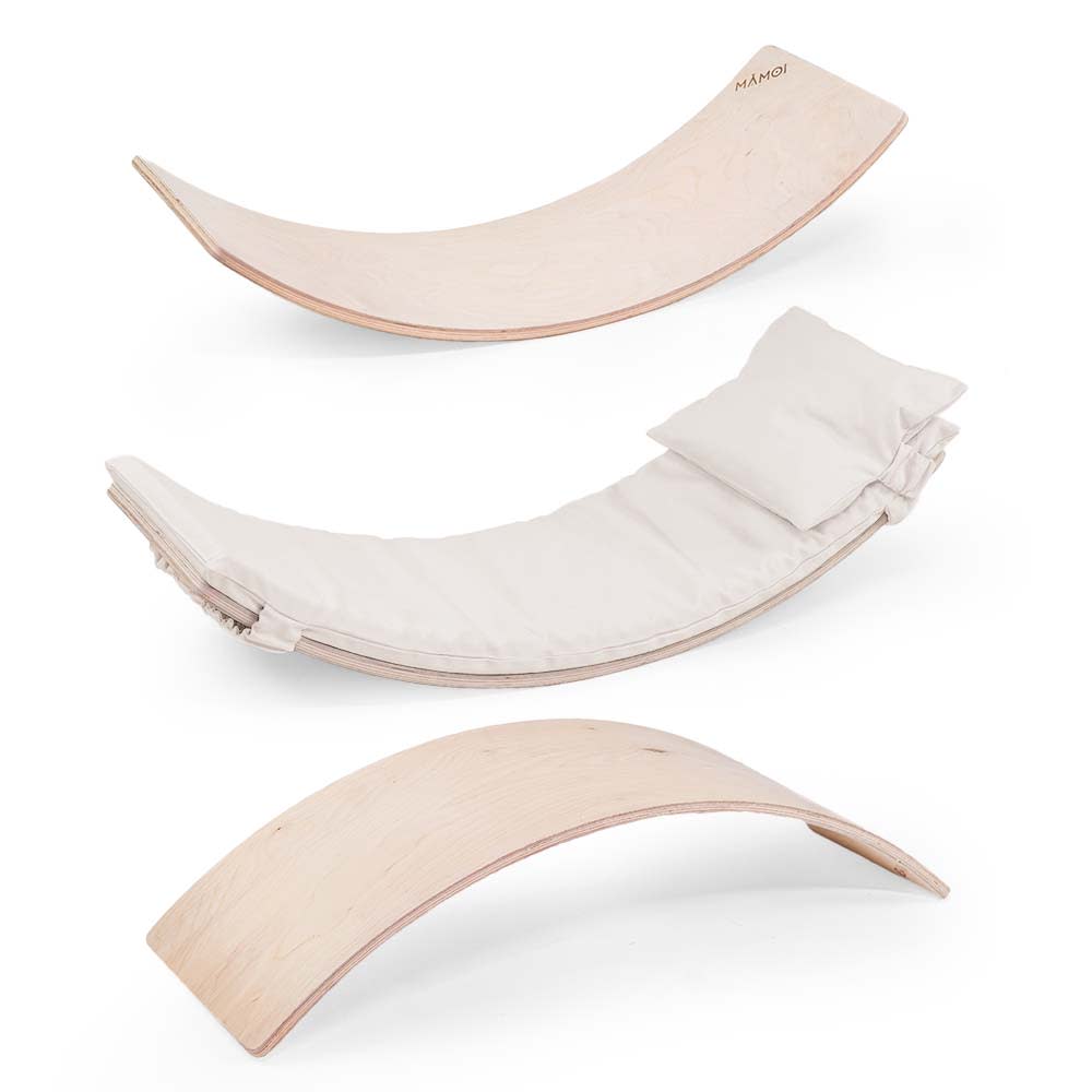 Planche d'équilibre avec coussins pour enfant en contreplaqué bleu