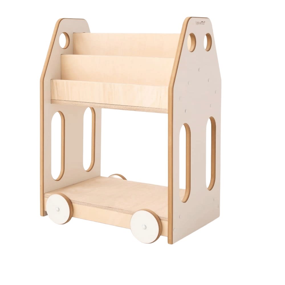 Bibliothèque voiture Montessori pour enfant en bois blanc