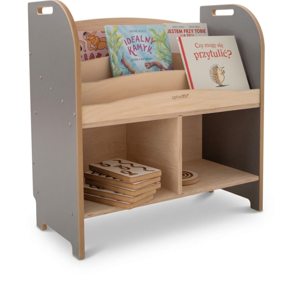 Bibliothèque Montessori pour enfant en bois gris