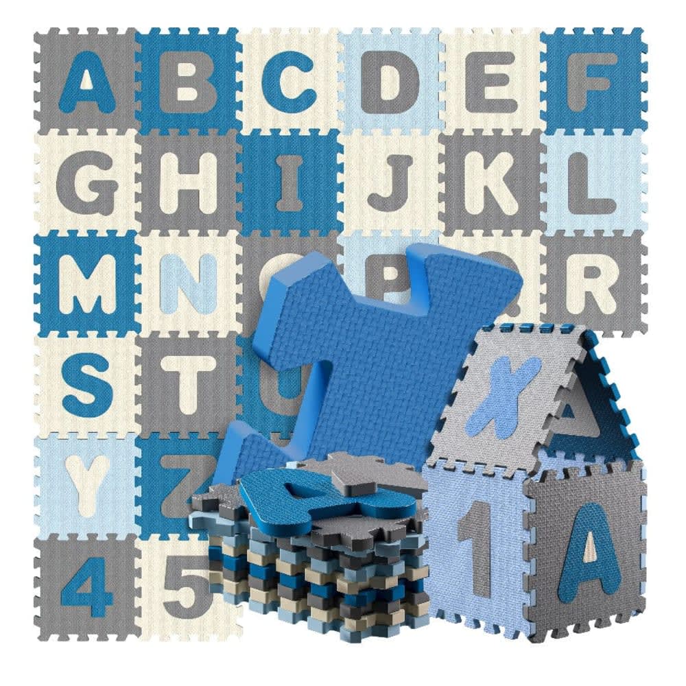 Tapis puzzle en mousse 86 pièces pour enfant bleu