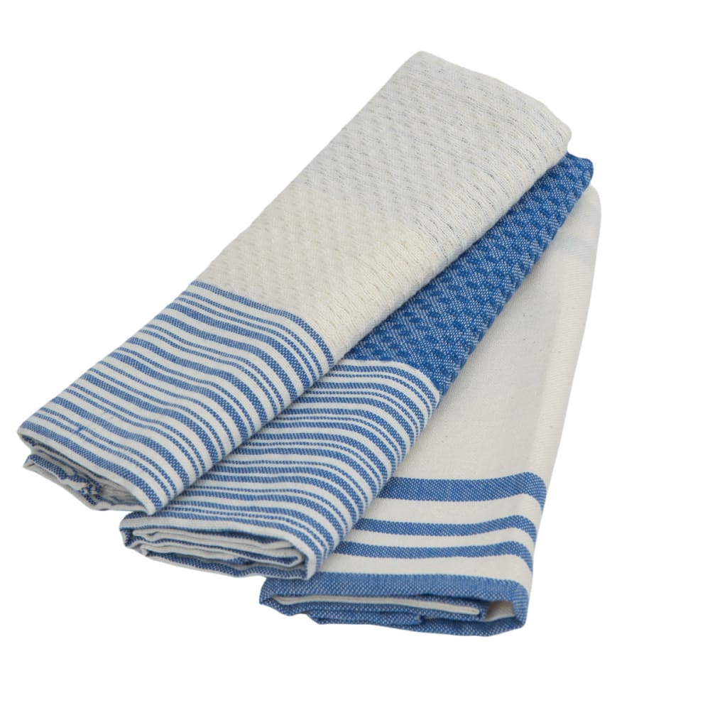 Torchon (x3) coton 45x70 bleu grec