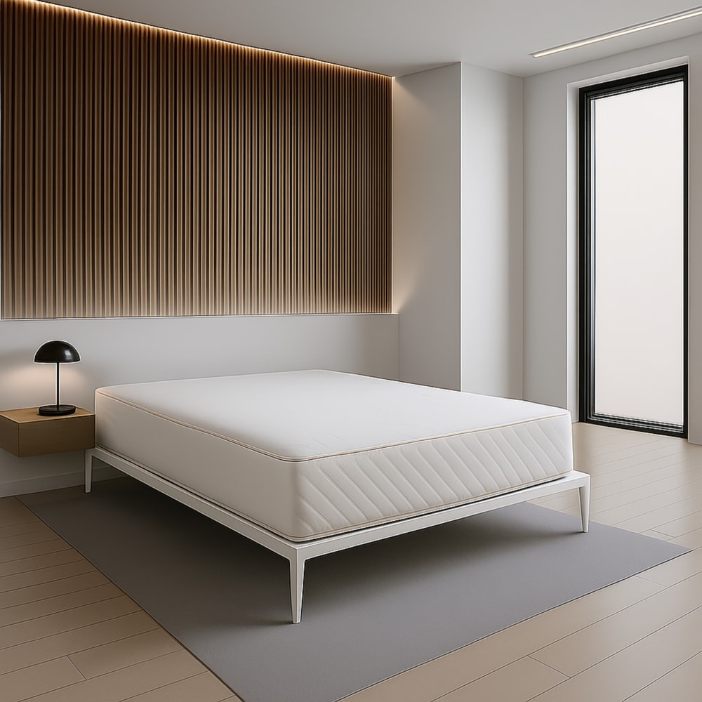 Lit design industriel blanc avec lattes larges 90x190cm