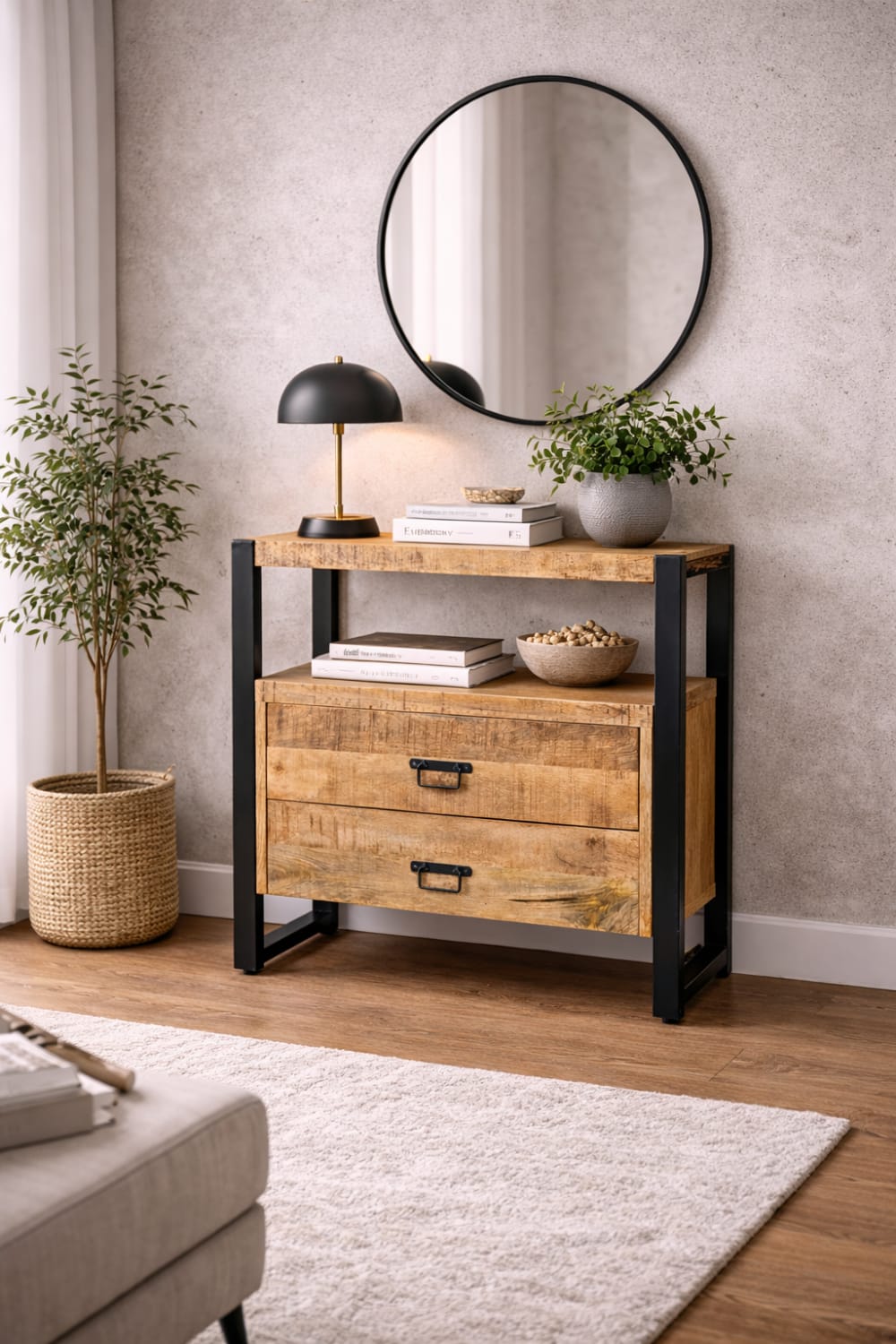 Kommode mit 2 Schubladen aus Mangoholz, Hellbraun - Maisons Du