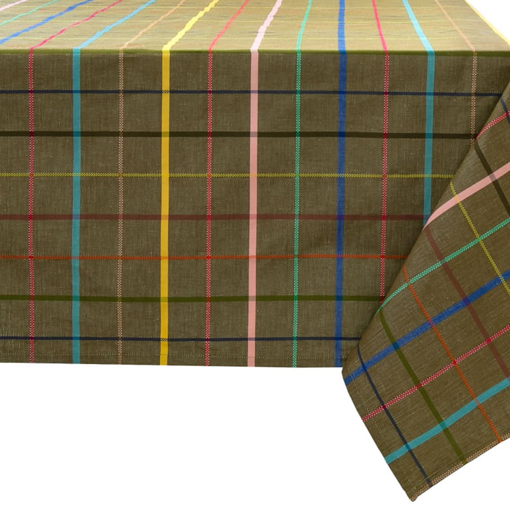 Tischdecke aus Baumwolle und Leinen Elfenbein und Altrosa 170x250