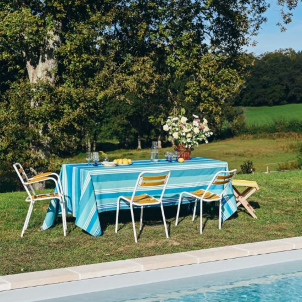 nappe en coton bleu 160x160