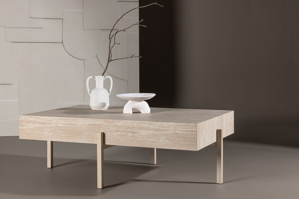 Couchtisch Vadholmen 120cm in Travertin-Optik, beige - Maisons Du