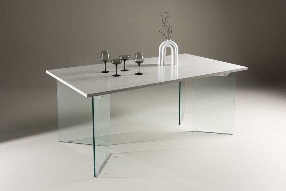 Esstisch Ester 180cm mit Glasfüßen, Weiß - Maisons Du Monde