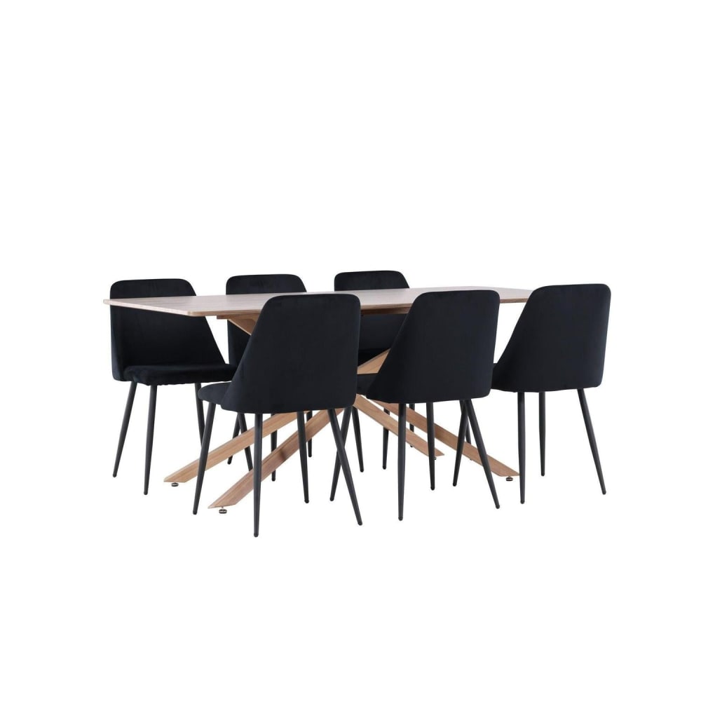 Venture Home Essgruppe Esstisch 180*90cm mit Stühlen Night aus Samt Braun Spanplatte
