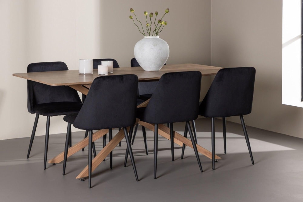 Essgruppe Esstisch 180*90cm mit Stühlen Night aus Samt - Maisons