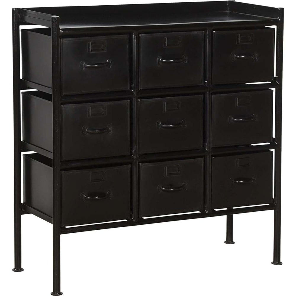 Trademark Living Kommode Saga aus Eisen mit 9 Schubladen, Schwarz Schwarz Metall