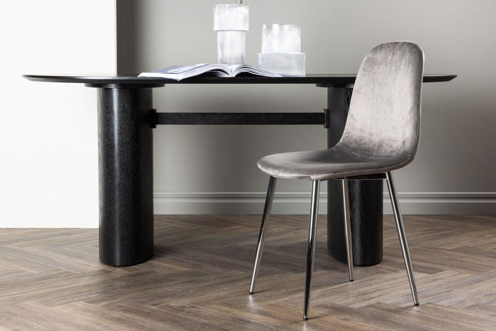 2er-Set Polsterstühle Eva aus Samt, Hellgrau - Maisons Du Monde